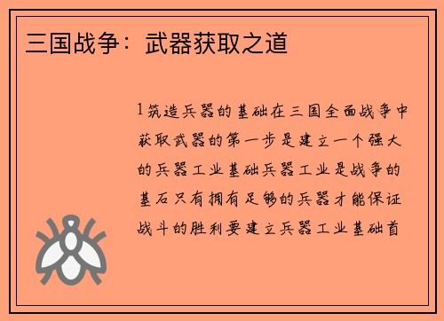 三国战争：武器获取之道