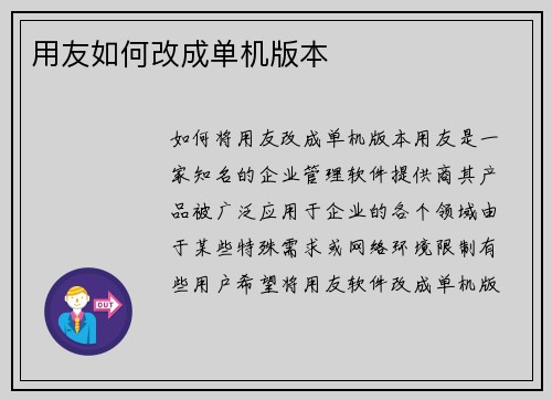 用友如何改成单机版本
