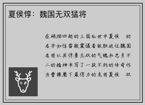 夏侯惇：魏国无双猛将