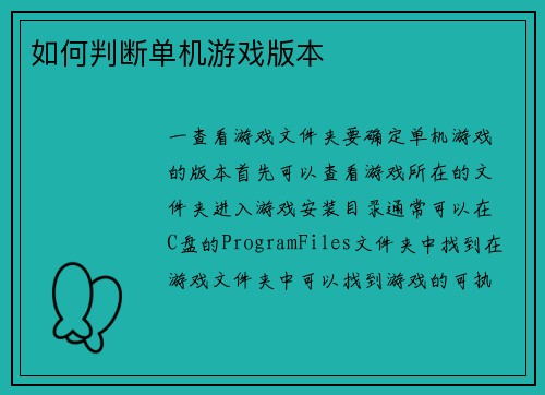 如何判断单机游戏版本